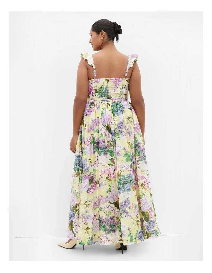 Annika Hydrangea Print Cotton Maxi Dress in lemon image 2