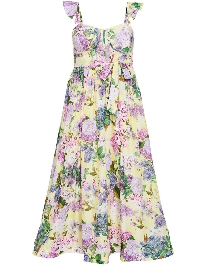 Annika Hydrangea Print Cotton Maxi Dress in lemon image 3