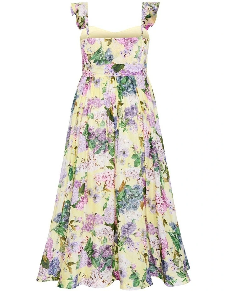 Annika Hydrangea Print Cotton Maxi Dress in lemon image 4