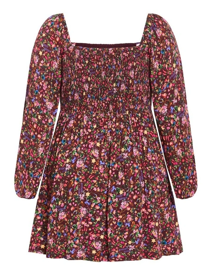 Aire Ditsy Print Long Sleeve Mini Dress in choc cherry image 4