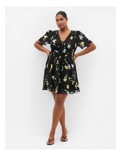 Petal Print Mini Dress in black