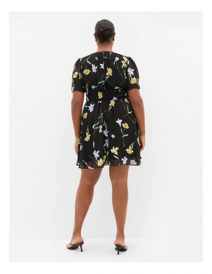 Petal Print Mini Dress in black image 2