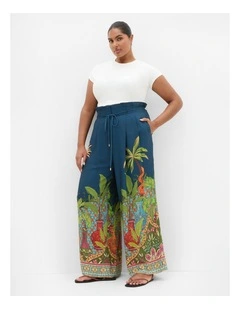 Fools Paradise Print Wide Leg Pant in alpine navy