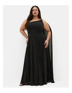 Eloura One Shoulder Pleat Maxi Dress in black