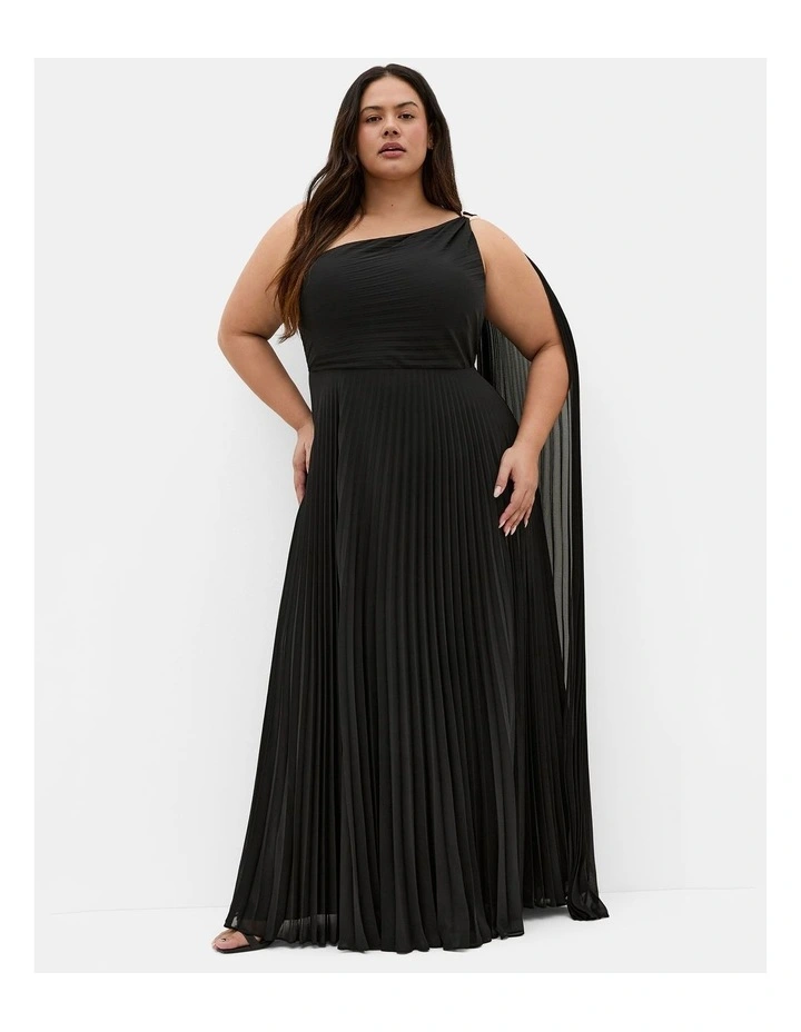 Eloura One Shoulder Pleat Maxi Dress in black image 1