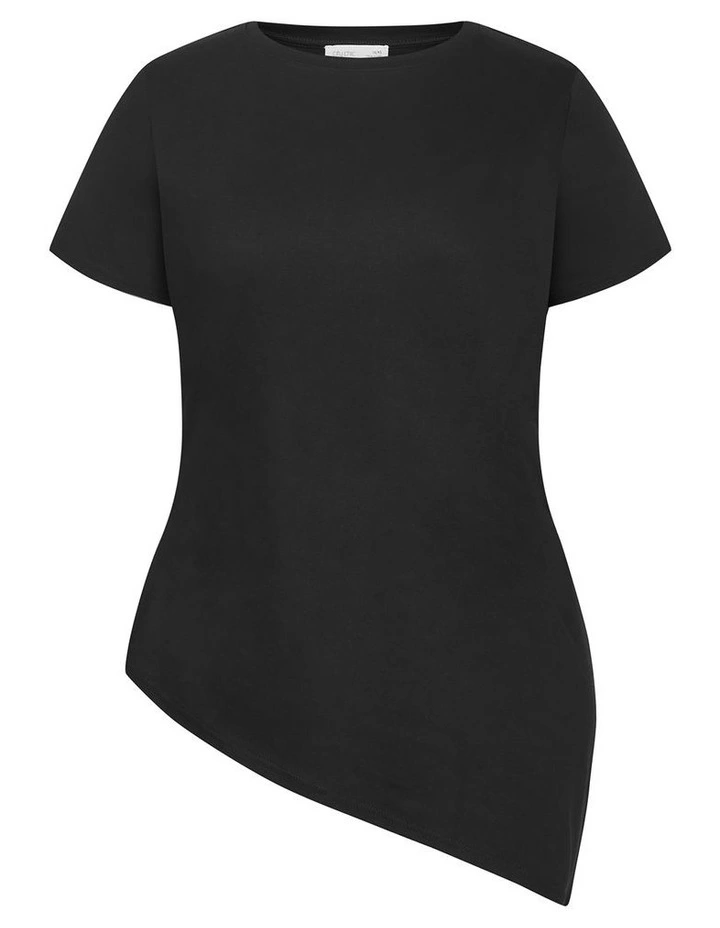 Angled Hem Cotton Tee in black image 3