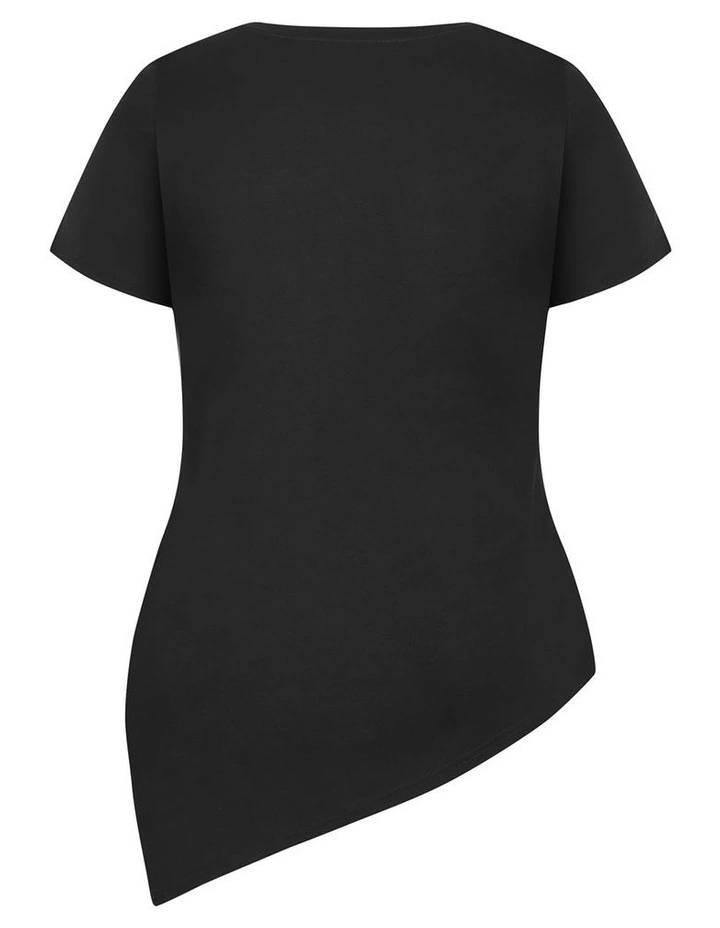 Angled Hem Cotton Tee in black image 4