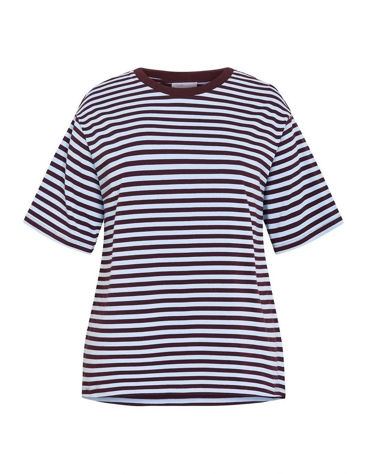 Claire Stripe Cotton Tee in sky blue image 3