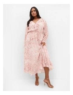 Glam Frill Print Maxi Dress in blush pink