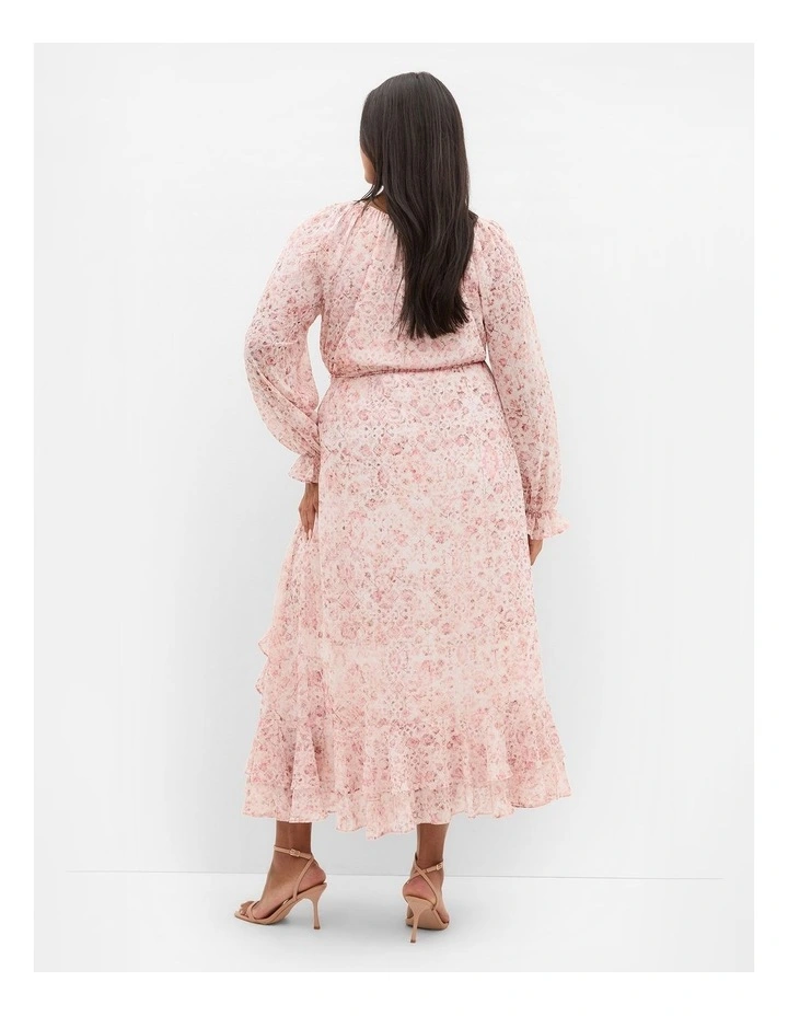 Glam Frill Print Maxi Dress in blush pink image 2