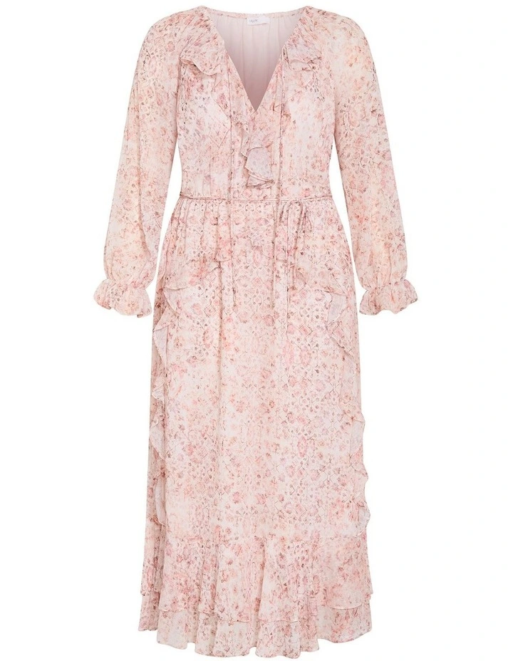 Glam Frill Print Maxi Dress in blush pink image 3