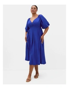 Sheree Puff Sleeve Midi Dress in ocean blue