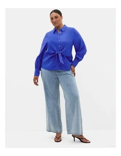 Isabella Long Sleeve Tie Front Shirt in ocean blue