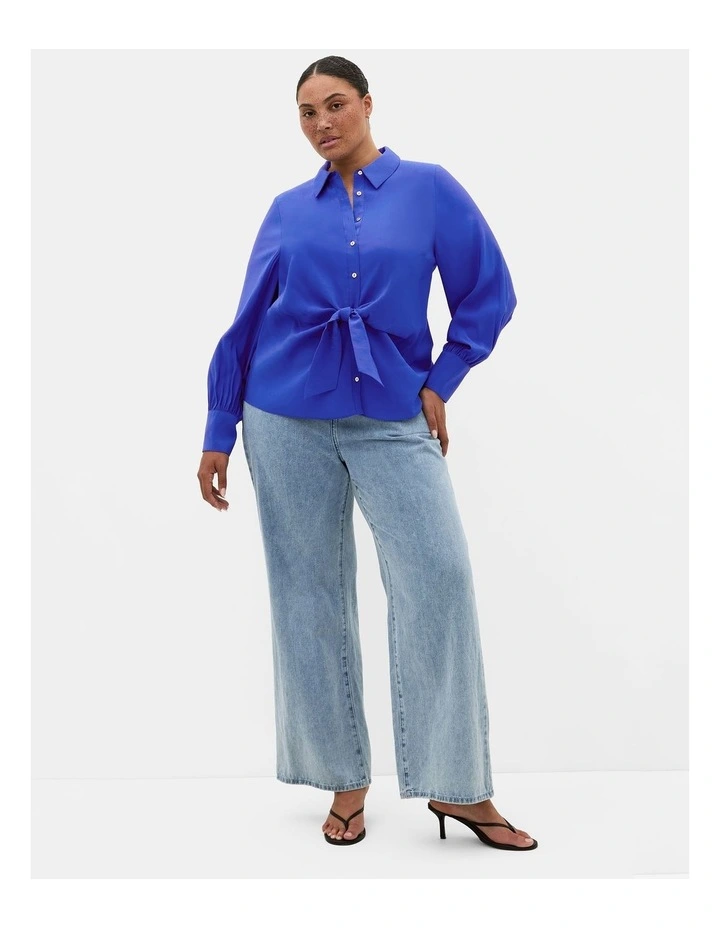 Isabella Long Sleeve Tie Front Shirt in ocean blue image 1
