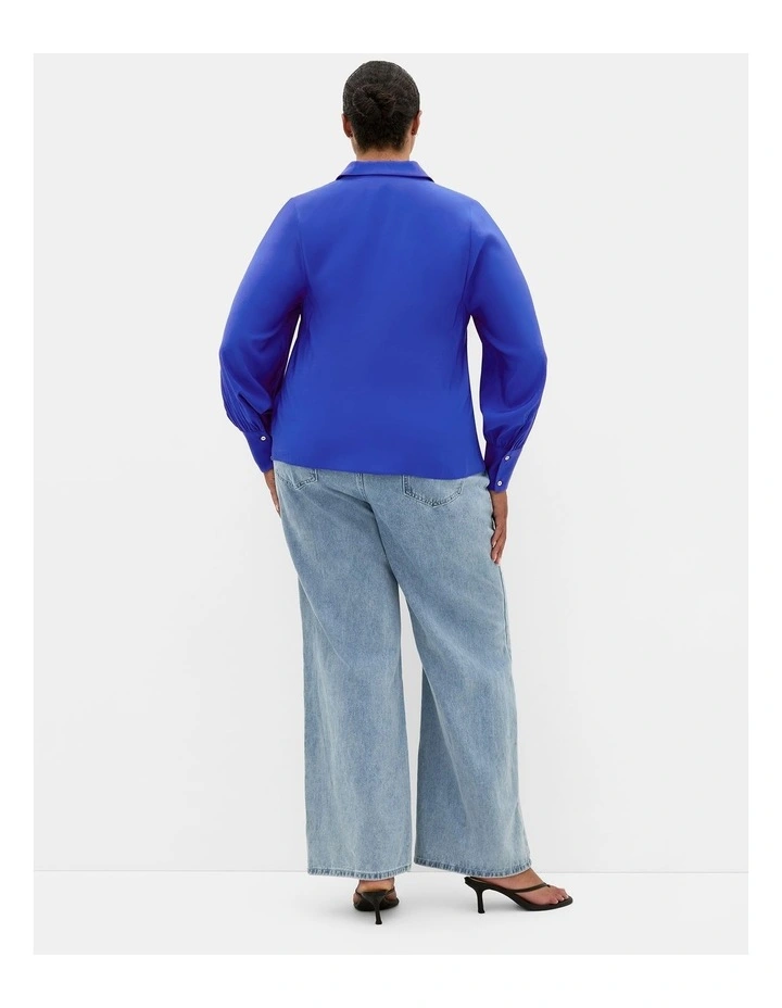 Isabella Long Sleeve Tie Front Shirt in ocean blue image 2