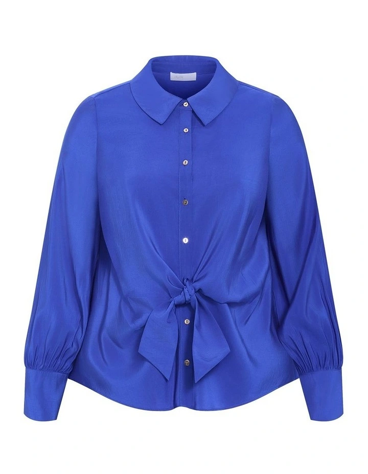 Isabella Long Sleeve Tie Front Shirt in ocean blue image 3
