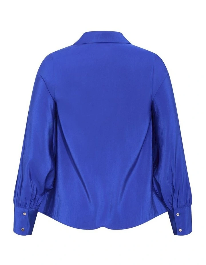 Isabella Long Sleeve Tie Front Shirt in ocean blue image 4