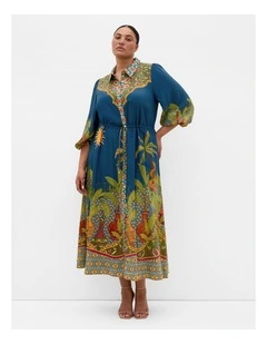 Fools Paradise Print Maxi Dress in alpine navy