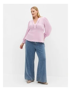 Island Long Sleeve V Neck Top in soft pink