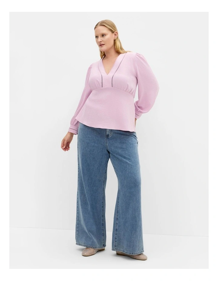 Island Long Sleeve V Neck Top in soft pink image 1