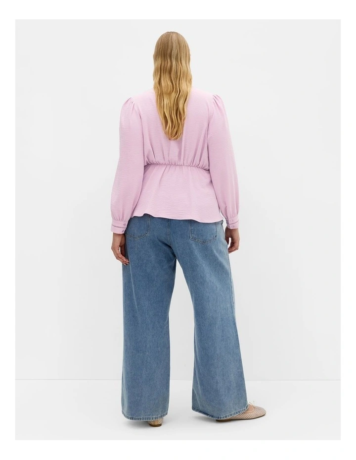 Island Long Sleeve V Neck Top in soft pink image 2