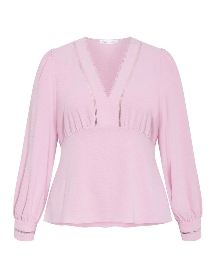 Island Long Sleeve V Neck Top in soft pink image 3