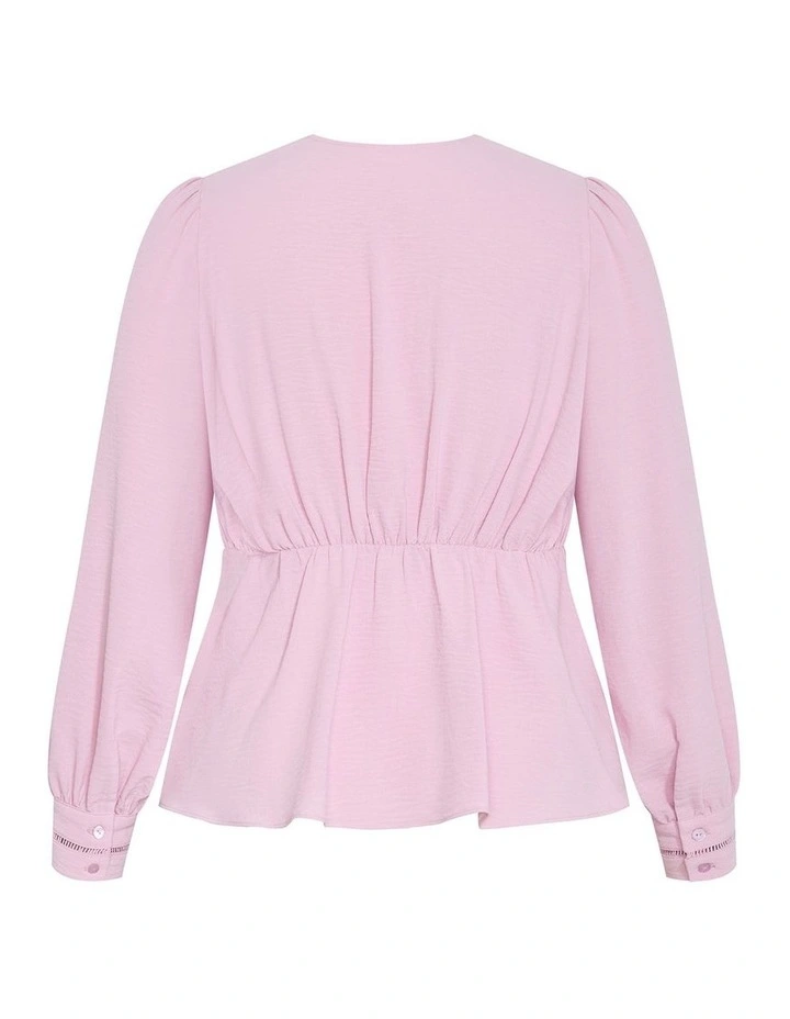 Island Long Sleeve V Neck Top in soft pink image 4