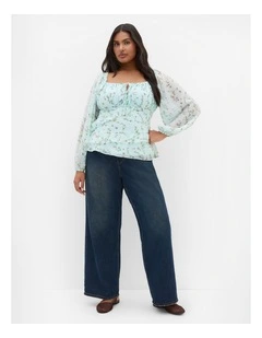 Ruffle Ditsy Print Top in cool mint