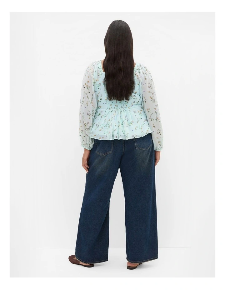 Ruffle Ditsy Print Top in cool mint image 2