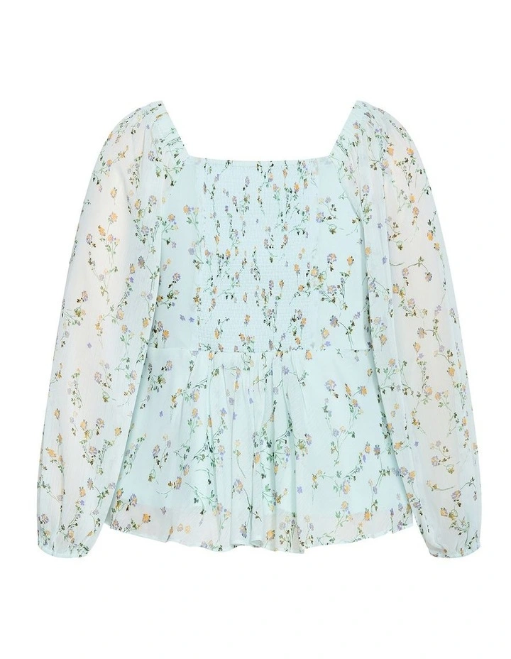 Ruffle Ditsy Print Top in cool mint image 4