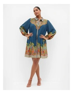 Fools Paradise Print Mini Dress in alpine navy