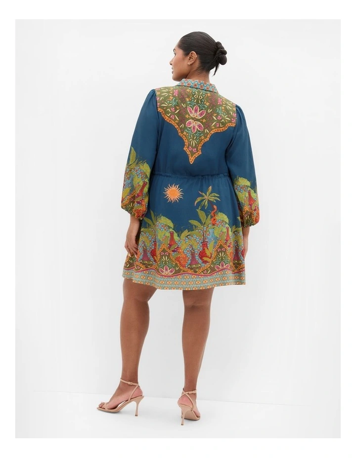 Fools Paradise Print Mini Dress in alpine navy image 2