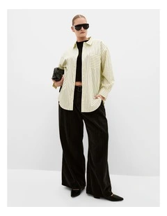Chiara Oversized Longline Stripe Cotton Shirt in yellow
