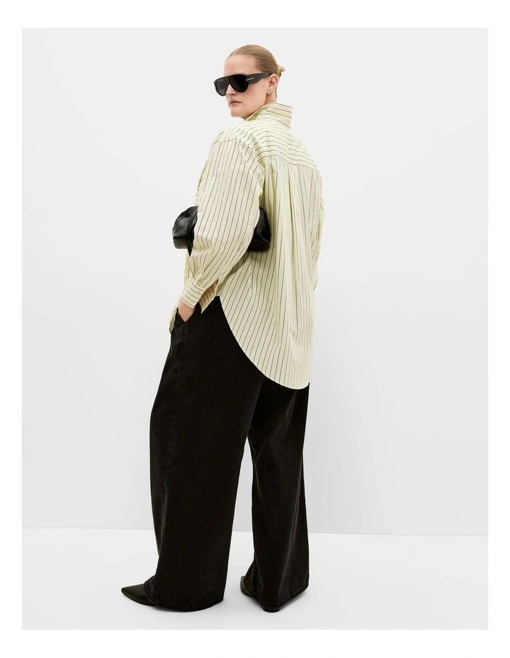 Chiara Oversized Longline Stripe Cotton Shirt in yellow image 2