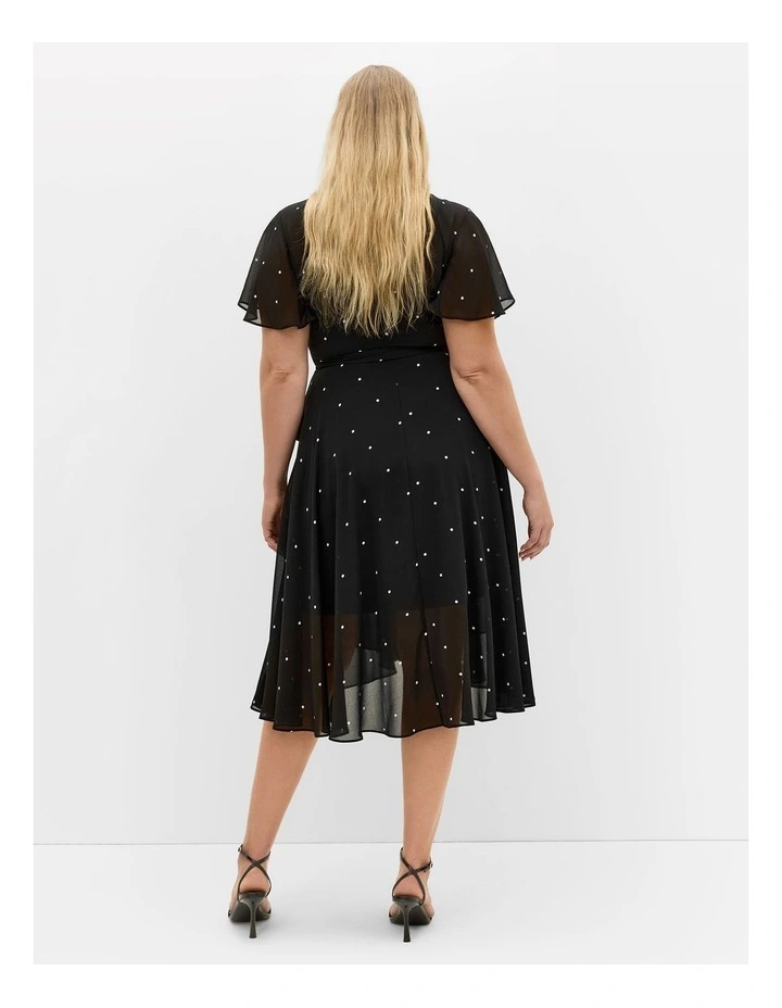 Spot Frill Sleeve Wrap Midi Dress in black image 2