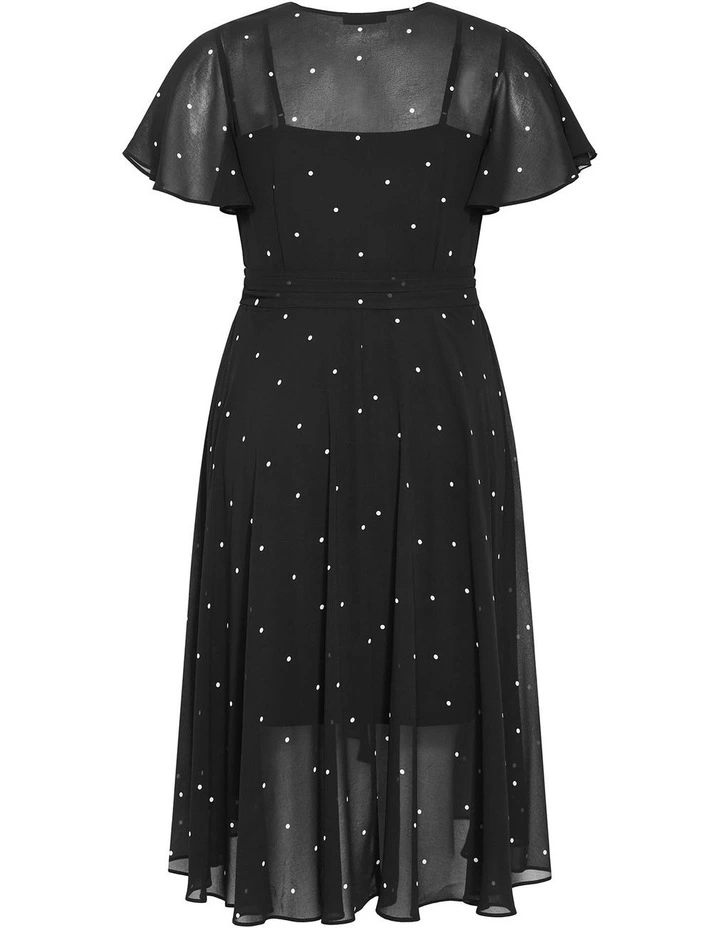 Spot Frill Sleeve Wrap Midi Dress in black image 4