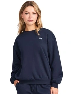 R Logo Fleece Womens Crew - Michigan Navy