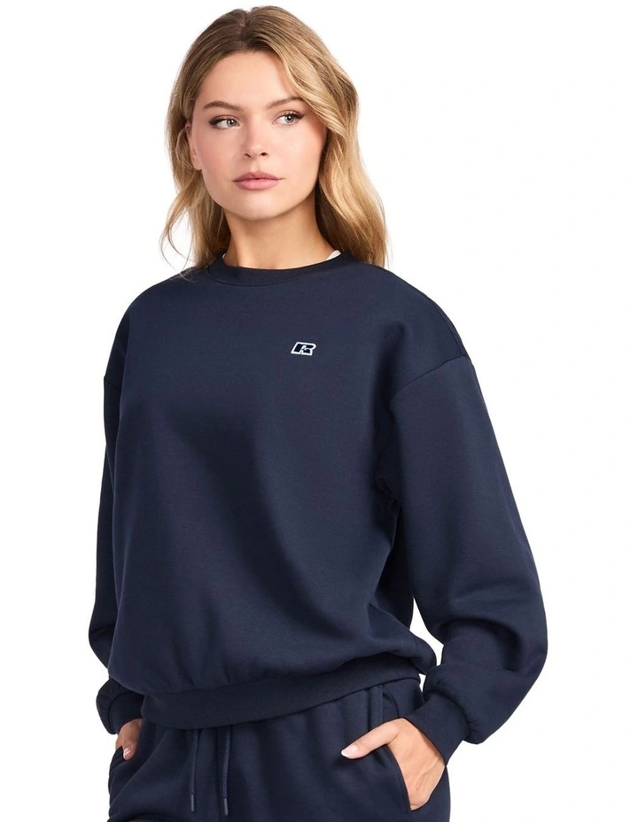 R Logo Fleece Womens Crew - Michigan Navy image 3