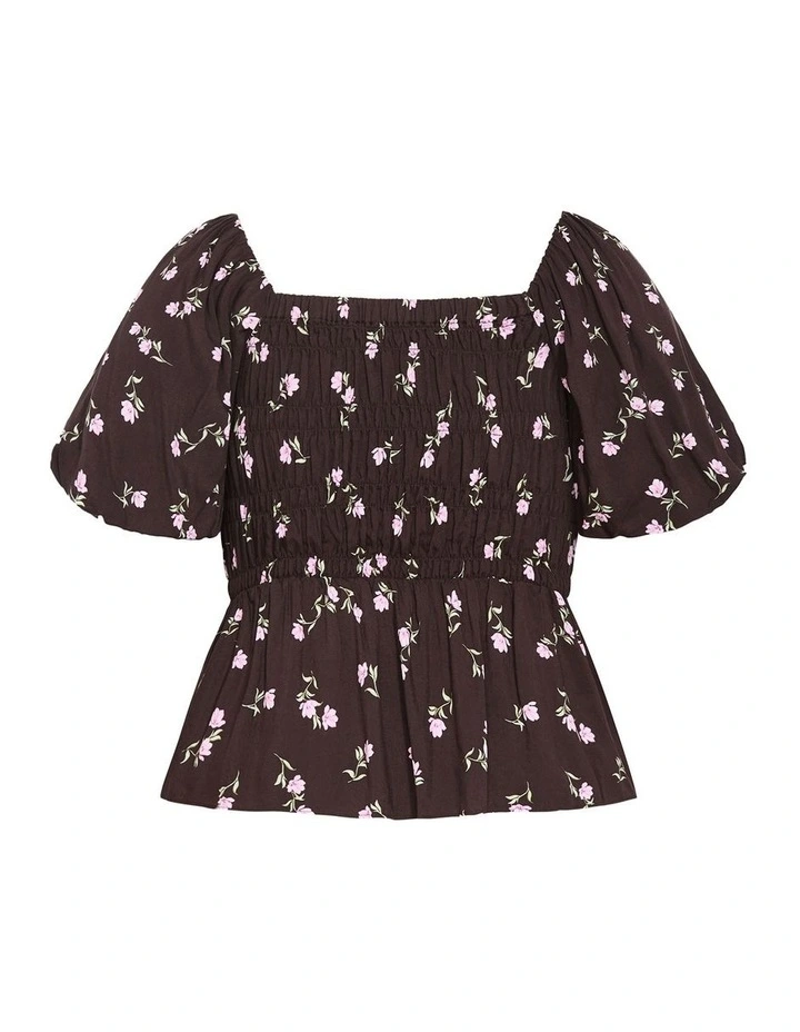 Aire Field Print Top in chocolate image 3