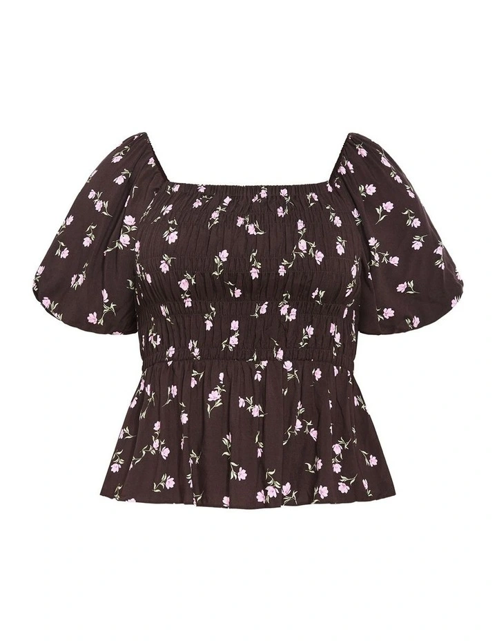 Aire Field Print Top in chocolate image 4