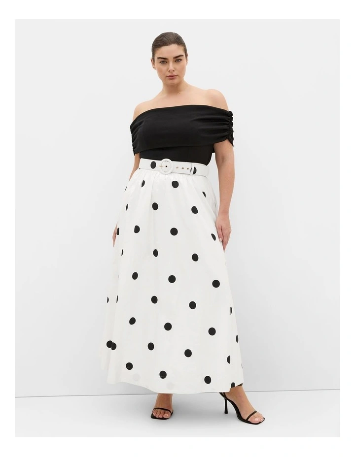 Anita Off Shoulder Spot Print Dress in white image 1