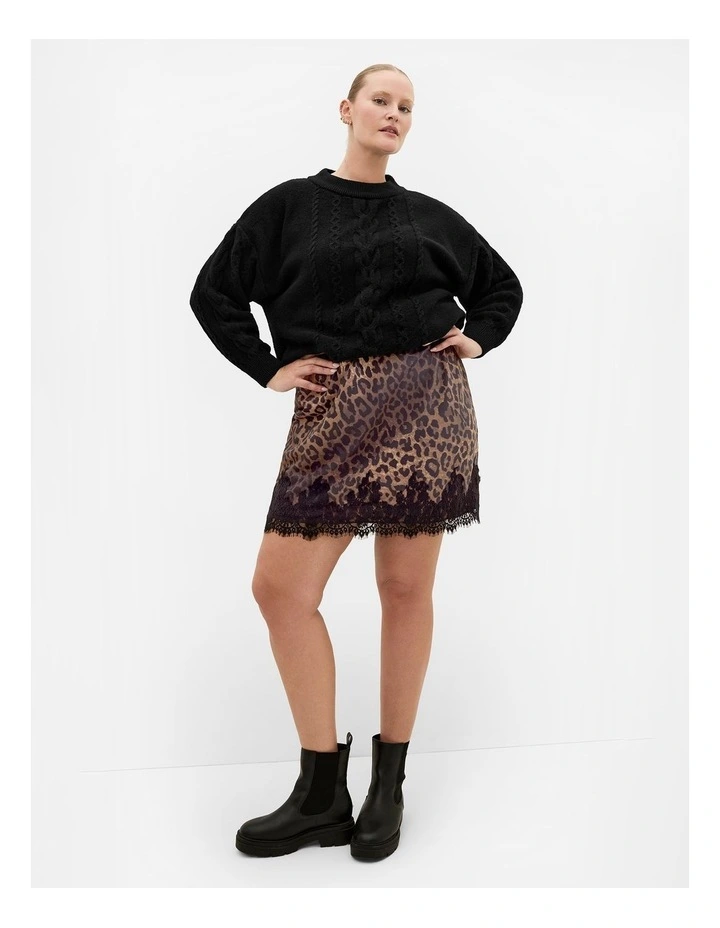 Lace Trim Leopard Print Mini Skirt in chocolate image 1
