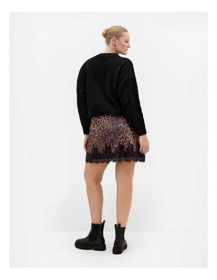 Lace Trim Leopard Print Mini Skirt in chocolate image 2