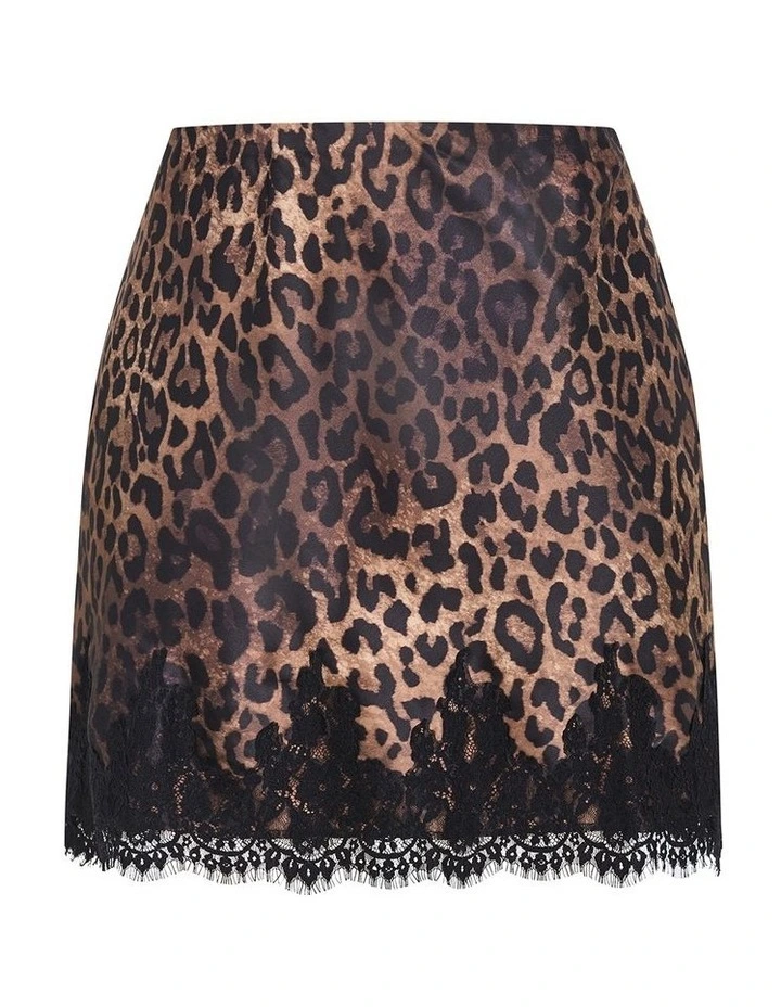 Lace Trim Leopard Print Mini Skirt in chocolate image 3
