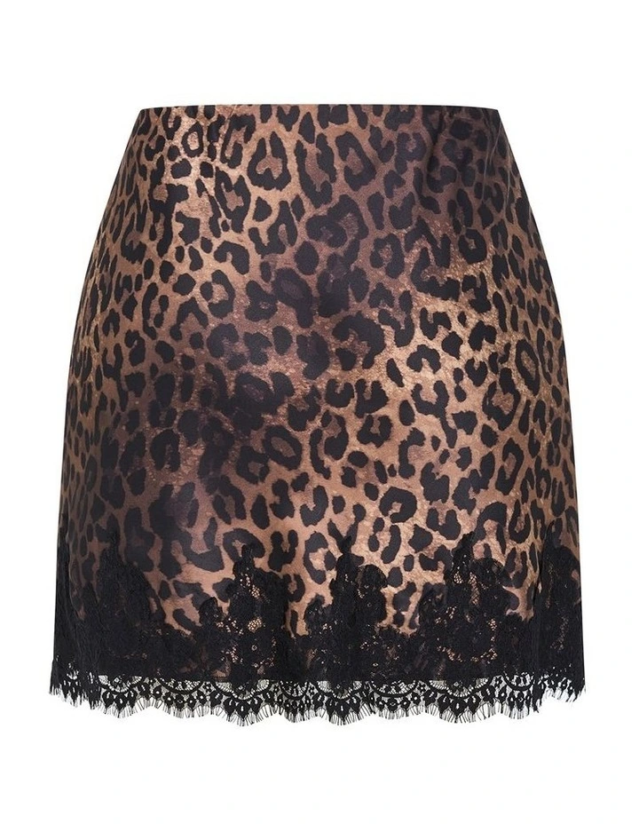 Lace Trim Leopard Print Mini Skirt in chocolate image 4