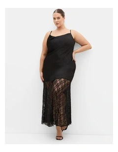 Plus Size Lilly Slip Lace Hem Maxi Dress in Black
