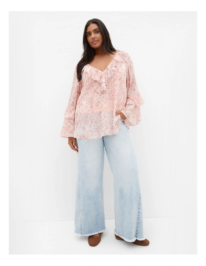 Plus Size Glam Frill Print Top in Blush Pink image 1