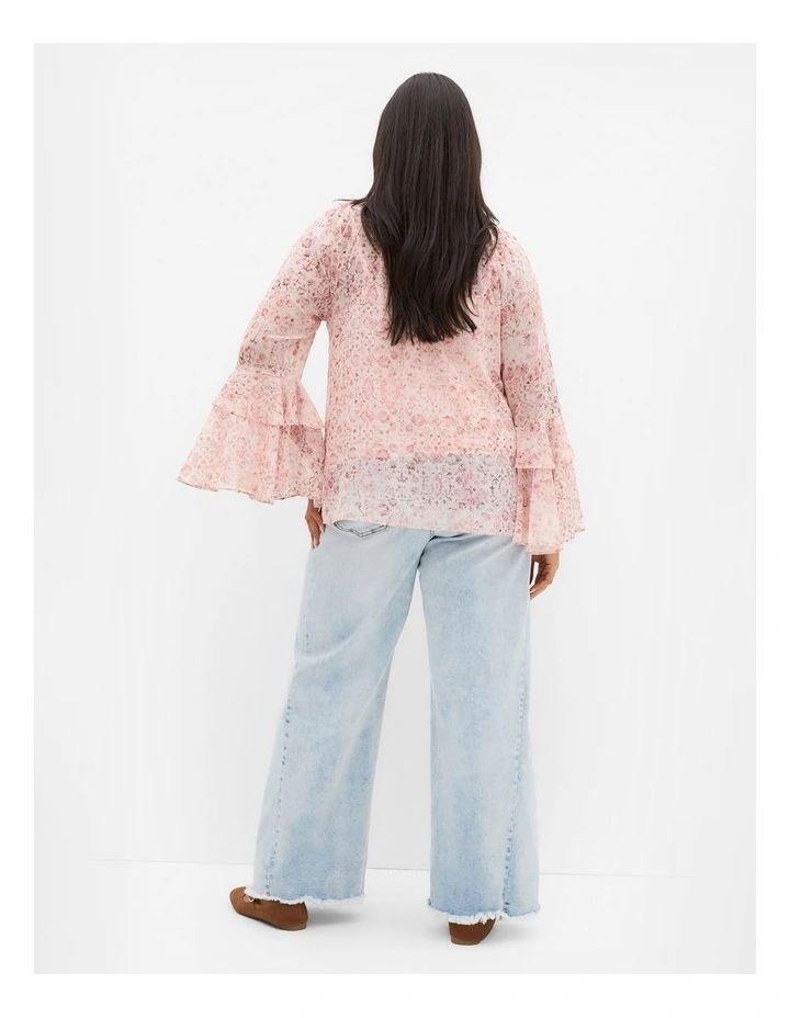 Plus Size Glam Frill Print Top in Blush Pink image 2
