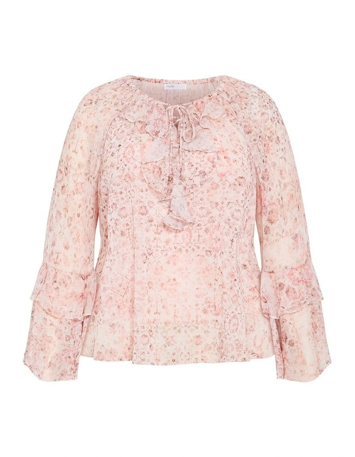 Plus Size Glam Frill Print Top in Blush Pink image 3