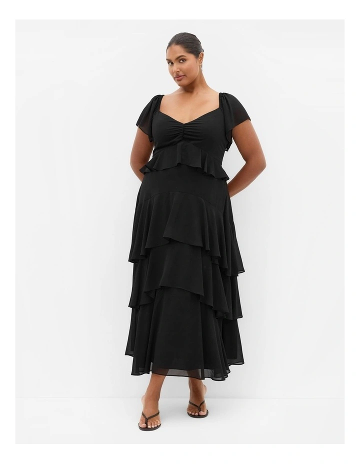 Plus Size Sienna Ruffle Tier Maxi Dress in Black image 1